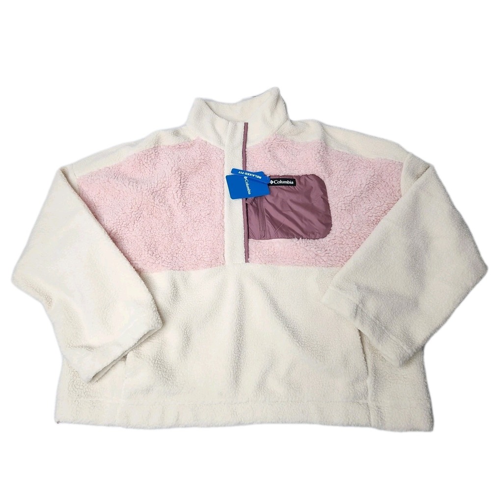 Columbia Women's Lodge Sherpa 2XL Pullover Chalk Dusty Pink & Fig